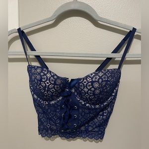 Victoria’s Secret Dream Angels Navy Blue Lace Corset 32C.